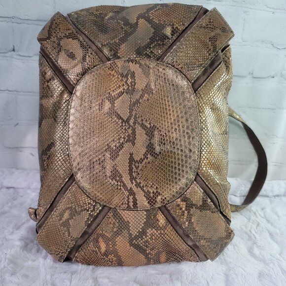 JIMMY CHOO Mahala Bowler Tote Gold Phyton Print Shoulder Bag - Picture 9 of 16